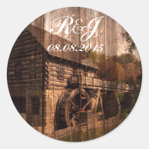 Sticker Rond Grange primitive mariage ferme en bois