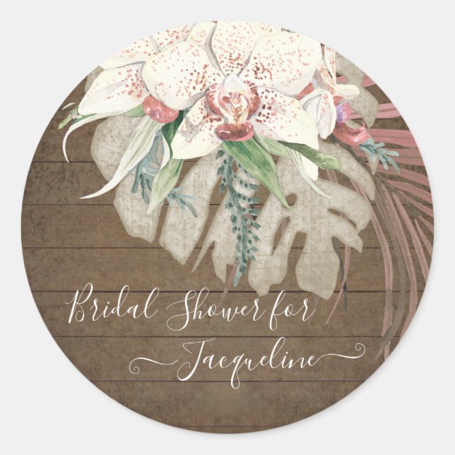 Sticker Rond Grange rustique Bois Blanc Orchidée Sage Floral Fo (Devant)