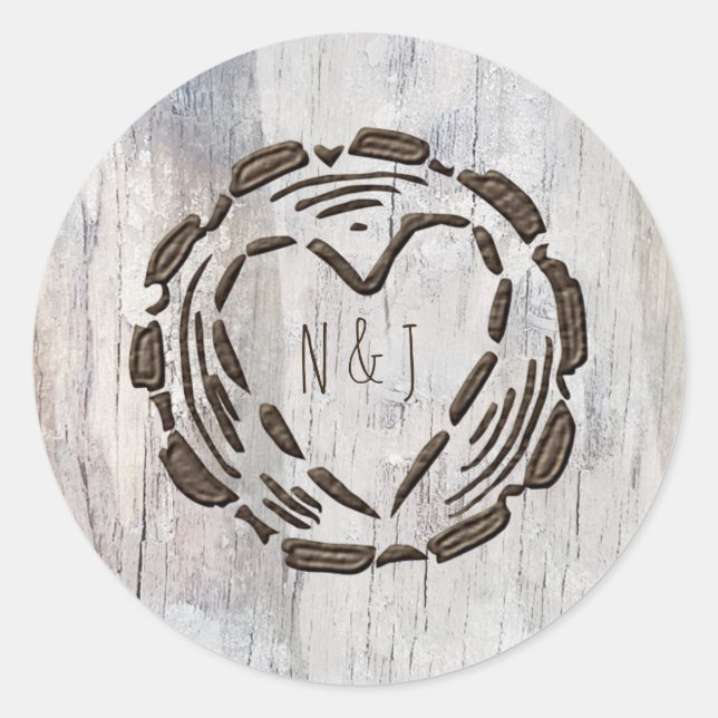 Sticker Rond Grange rustique Bois Bois Motif Coeur Mariage Fave (Devant)