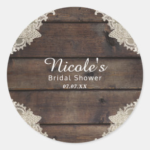 Sticker Rond Grange Rustique Bois & Dentelle Élégant Romantique