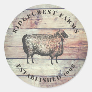 Sticker Rond Grange Rustique Bois Et Mouton Ferme Classique Ron