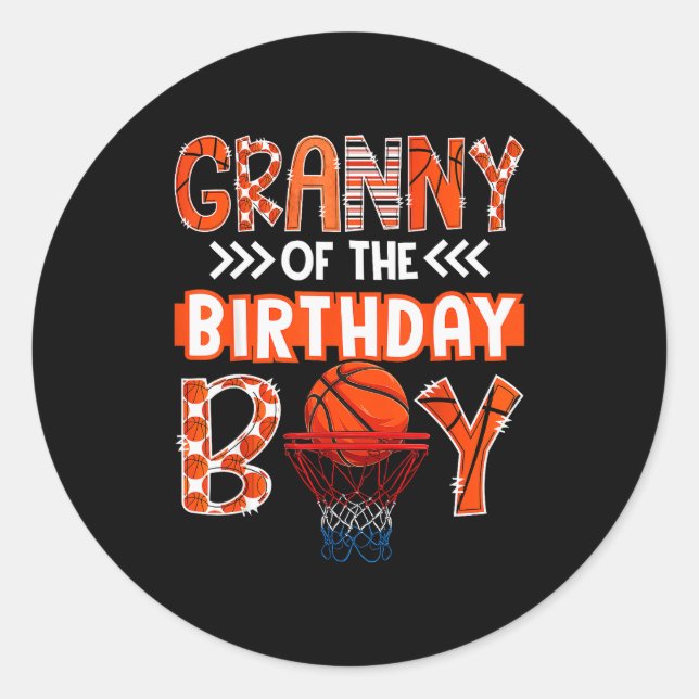 Sticker Rond Granny Of The Birthday Boy Basketball Lover Matchi (Devant)