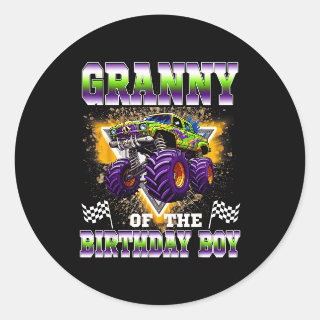 Sticker Rond Granny Of The Birthday Boy Monster Truck Birthday  (Devant)