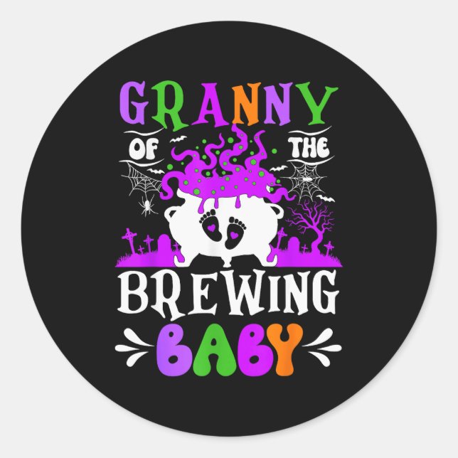 Sticker Rond Granny Of The Brewing Baby Grandma To Be Halloween (Devant)