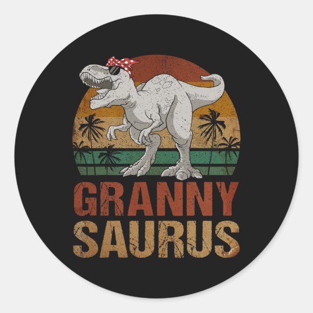Sticker Rond Grannysaurus T Rex Dinosaur Granny Saurus Retro Mo (Devant)