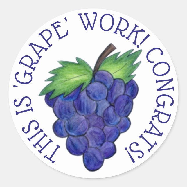 Sticker Rond 'GRAPE' (Grand) Professeur de travail Bunch de rai (Devant)