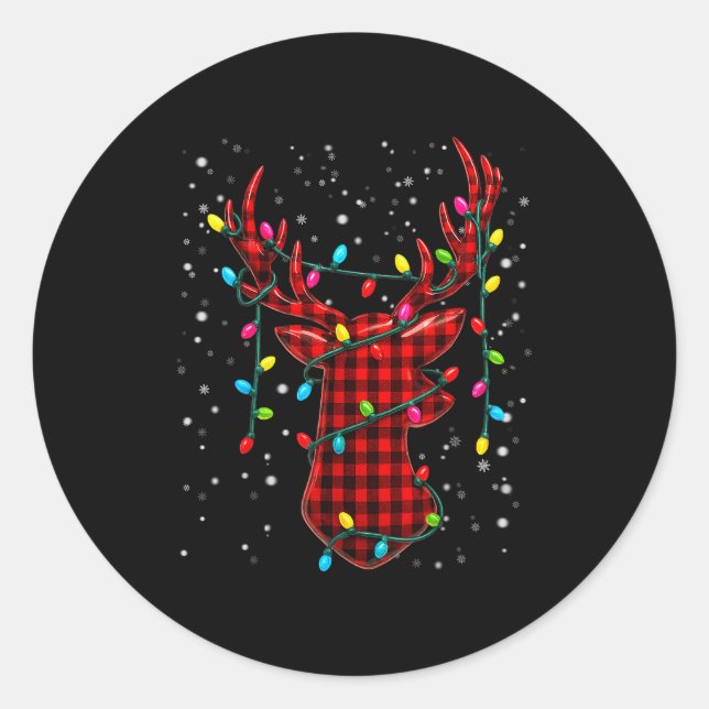 Sticker Rond Graphic Plaid Rudolph Christmas Tree Light Xmas Me (Devant)