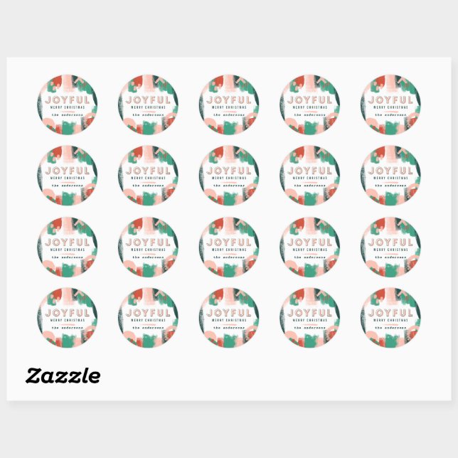Sticker Rond Graphique abstrait moderne rouge, rose + vert joye (Feuille)