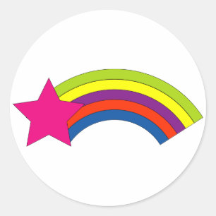 Sticker Rond Graphique arc-en-ciel étoile filante rose néon Rét