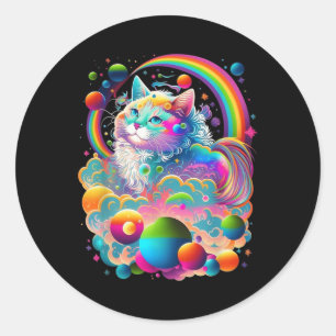Sticker Rond Graphique couleur arc-en-ciel Kitty Chat