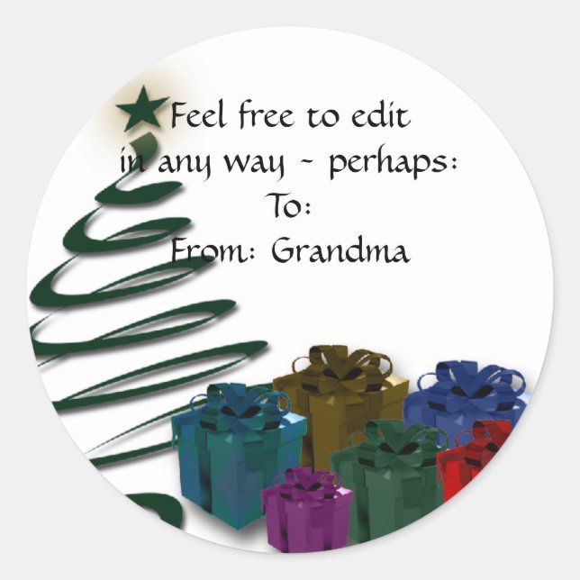 Sticker Rond Graphique d'arbre de Noël moderne avec des présent (Devant)