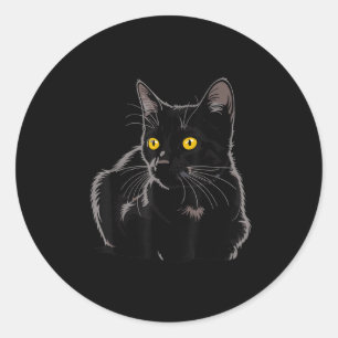 Sticker Rond Graphique d'Art Chat Noir Avec Yellow Eyes Cool Vi