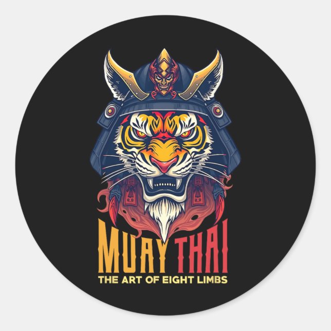 Sticker Rond Graphique de boxe thaïlandaise de Muay Thai Samura (Devant)