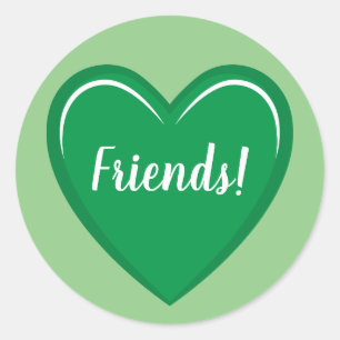 Sticker Rond Graphique de Charme Coeur Vert avec Amis Texte
