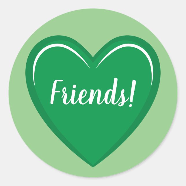 Sticker Rond Graphique de Charme Coeur Vert avec Amis Texte (Devant)