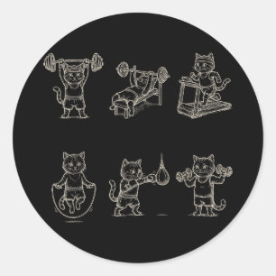 Sticker Rond Graphique de chat de gym drôle de levée de poids d