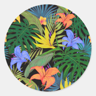 Sticker Rond Graphique de fleur d'Aloha de Hawaii tropical