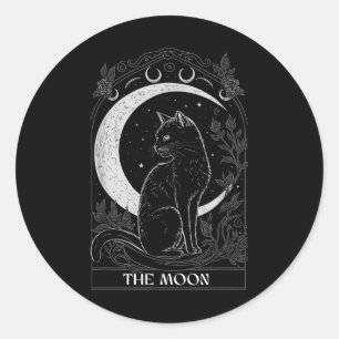 Sticker Rond Graphique de la carte Tarot Crescent Moon Cat pour
