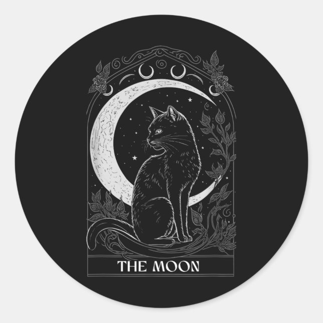 Sticker Rond Graphique de la carte Tarot Crescent Moon Cat pour (Devant)