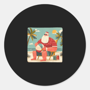 Sticker Rond Graphique de Noël drôle avec Santa de plage et vac
