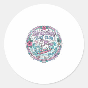 Sticker Rond Graphique de t-shirt ludique Unicorn Surf Club_1