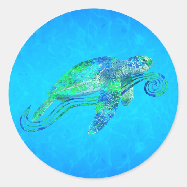 Sticker Rond Graphique de tortue marine (Devant)