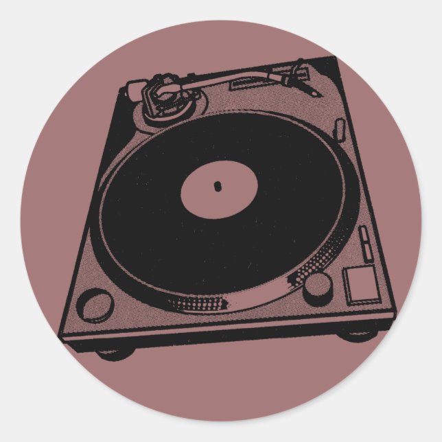 Sticker Rond Graphique de Tourne-disque rétro en noir (Devant)