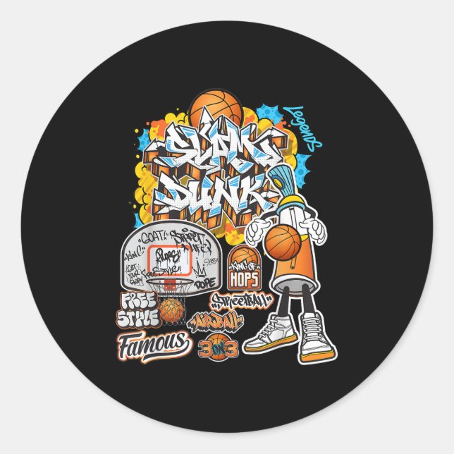 Sticker Rond Graphique d'illustration de style cool de basket-b (Devant)