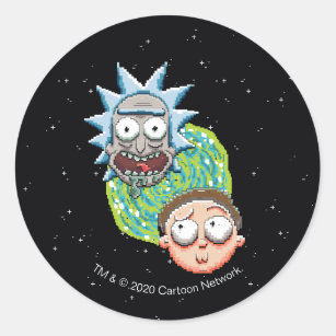 Sticker Rond Graphique du portail Pixelverse Rick and Morty
