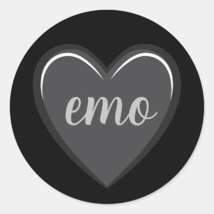 Sticker Rond Graphique en coeur noir et gris Emo