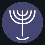 Sticker Rond Graphique en or de la Marine Blanche de Menorah mo<br><div class="desc">Sticker en hébreu Menorah. Marine,  Blanc,  Or. Transférable et personnalisable.</div>