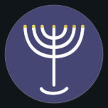Sticker Rond Graphique en or de la Marine Blanche de Menorah mo<br><div class="desc">Sticker en hébreu Menorah. Marine,  Blanc,  Or. Transférable et personnalisable.</div>