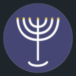 Sticker Rond Graphique en or de la Marine Blanche de Menorah mo<br><div class="desc">Sticker en hébreu Menorah. Marine, Blanc, Or. Transférable et personnalisable.</div>