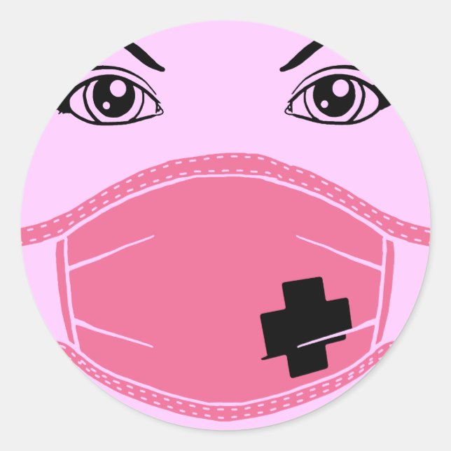 Sticker Rond Graphique Masque Médicale rose (Devant)