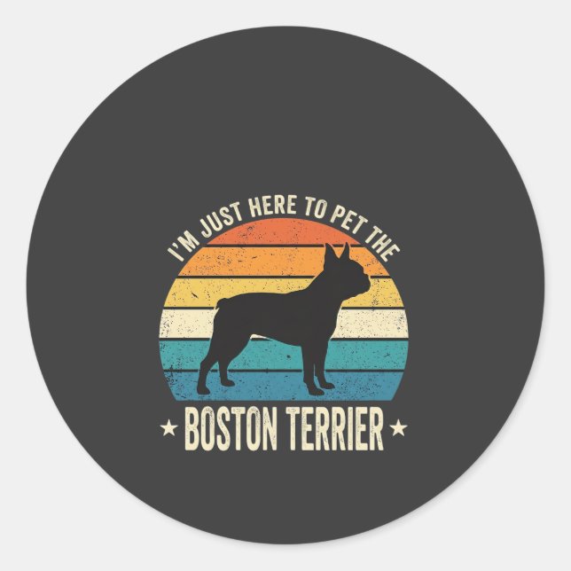 Sticker Rond Graphique Rétro pour Amoureux de Boston Terrier_1 (Devant)