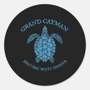 Sticker Rond Graphique Rétro Tortue de Mer des Îles Grand Cayma