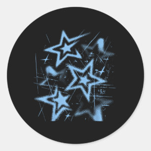 Sticker Rond Graphique vintage cyber bleu des stars Nge 2000 Y2