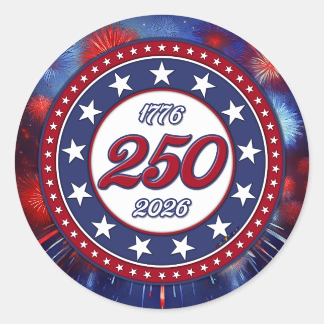Sticker Rond Graphiques de feux d'artifice pour le 250e anniver (Devant)