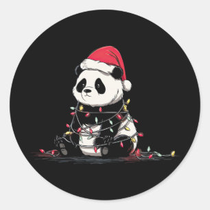 Sticker Rond Graphiques de Noël de Panda drôle Amateur de lumiè