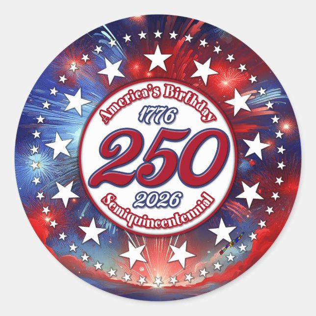 Sticker Rond Graphiques Feu d'Artifice Semiquin pour les 250 an (Devant)