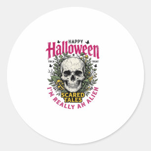 Sticker Rond Graphisme d'alien crâne Halloween vintage pour T-s
