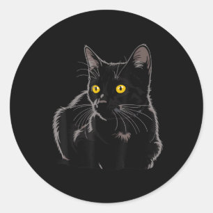 Sticker Rond Graphisme d'art de chat noir avec des yeux jaunes 