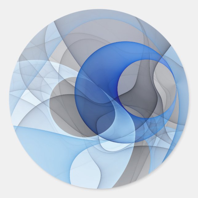Sticker Rond Graphisme d'art fractal abstrait bleu gris moderne (Devant)