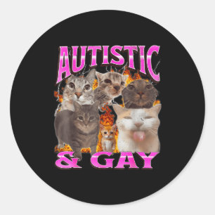 Sticker Rond Graphisme de bottin de mème de chat drôle autistiq