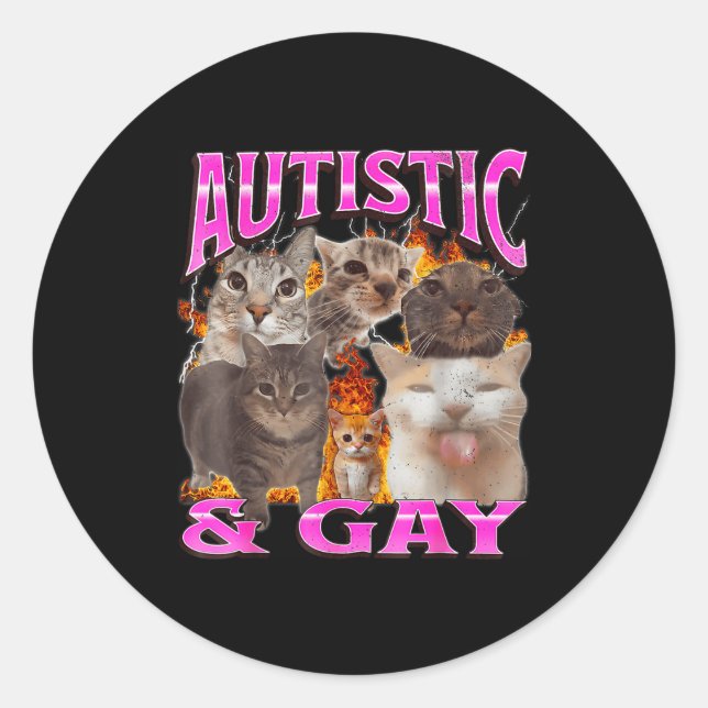 Sticker Rond Graphisme de bottin de mème de chat drôle autistiq (Devant)