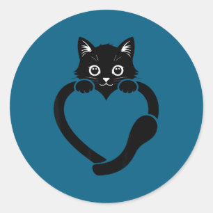 Sticker Rond Graphisme de chat coeur amour chat mignon