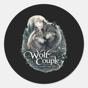 Sticker Rond Graphisme de couple de loups drôle amateurs de lou