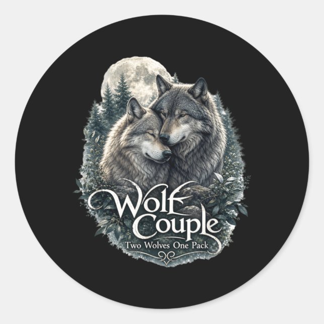 Sticker Rond Graphisme de couple de loups drôle amateurs de lou (Devant)