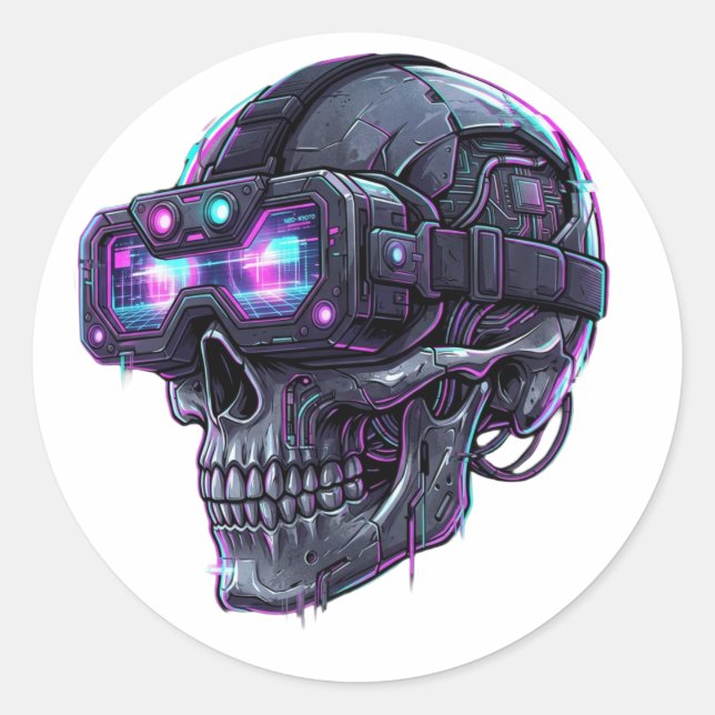 Sticker Rond Graphisme de crâne de jeu VR Neon Cyberpunk (Devant)