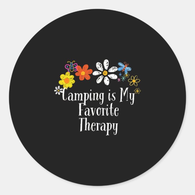 Sticker Rond Graphisme de fleurs drôles le camping est la théra (Devant)